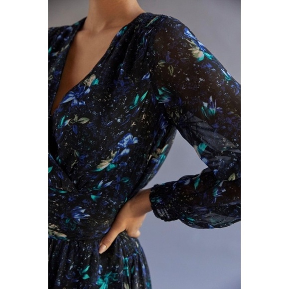 Anthropologie Ruched Mini Floral Dress - Blue Motif - Full Lined - Medium - Picture 9 of 10